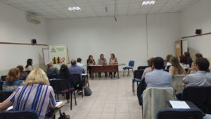 Peccín, Benedetti y Aquino, en la apertura del encuentro. 