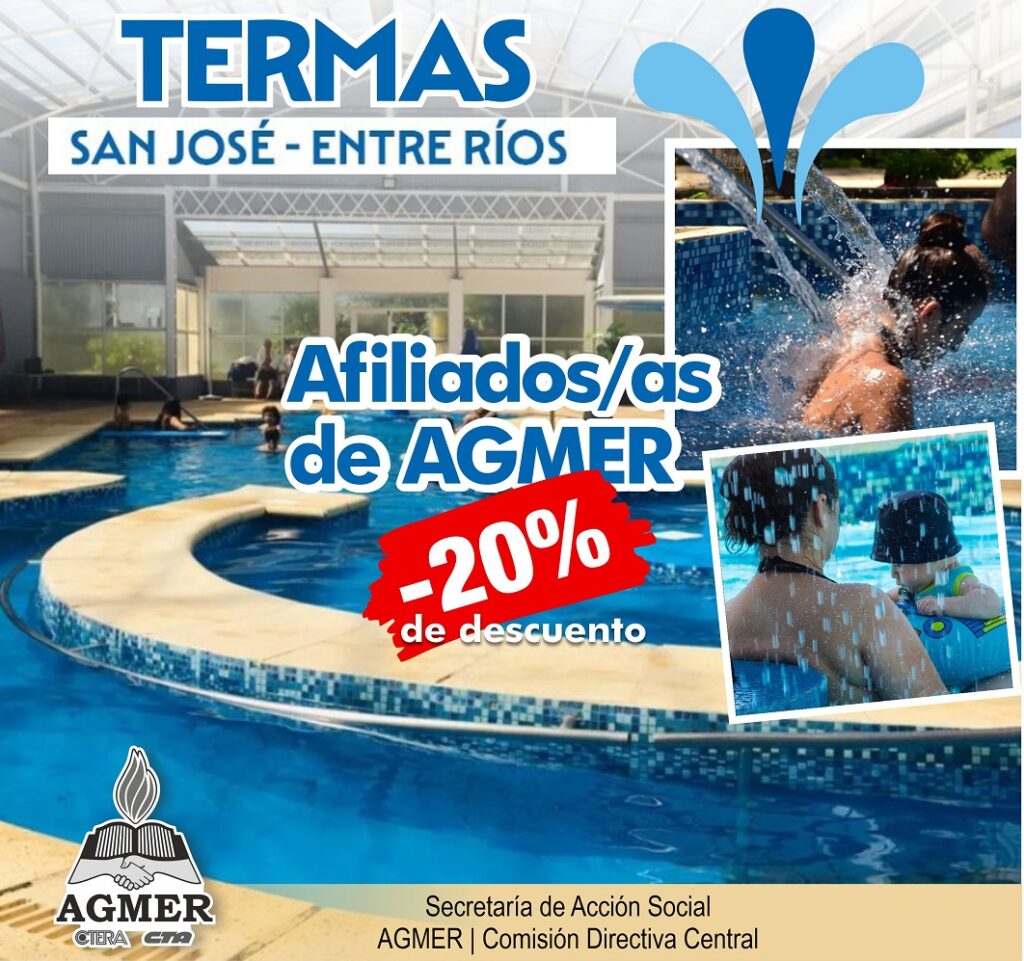 Afiliados/as de AGMER tendrán descuento en Termas de San José