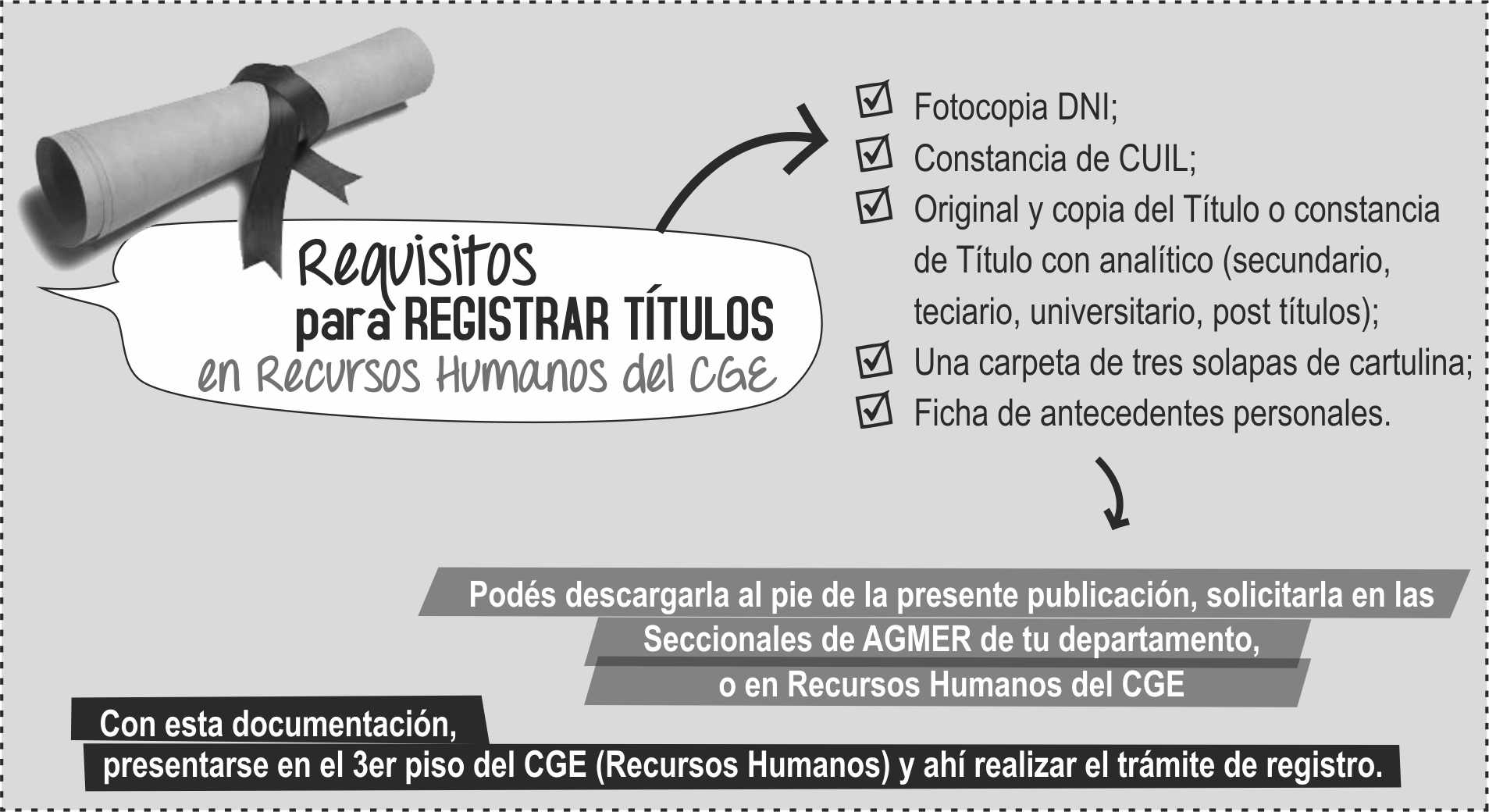 Planilla para registro de título en RRHH del CGE