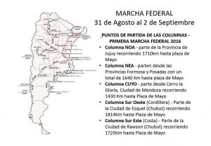 Recorrido de las diferentes columnas que confluirán el 2 de septiembre en Buenos Aires. 