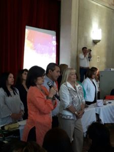 La vocal en representación de los trabajadores por AGMER, Perla Florentín, en la apertura de la jornada. 