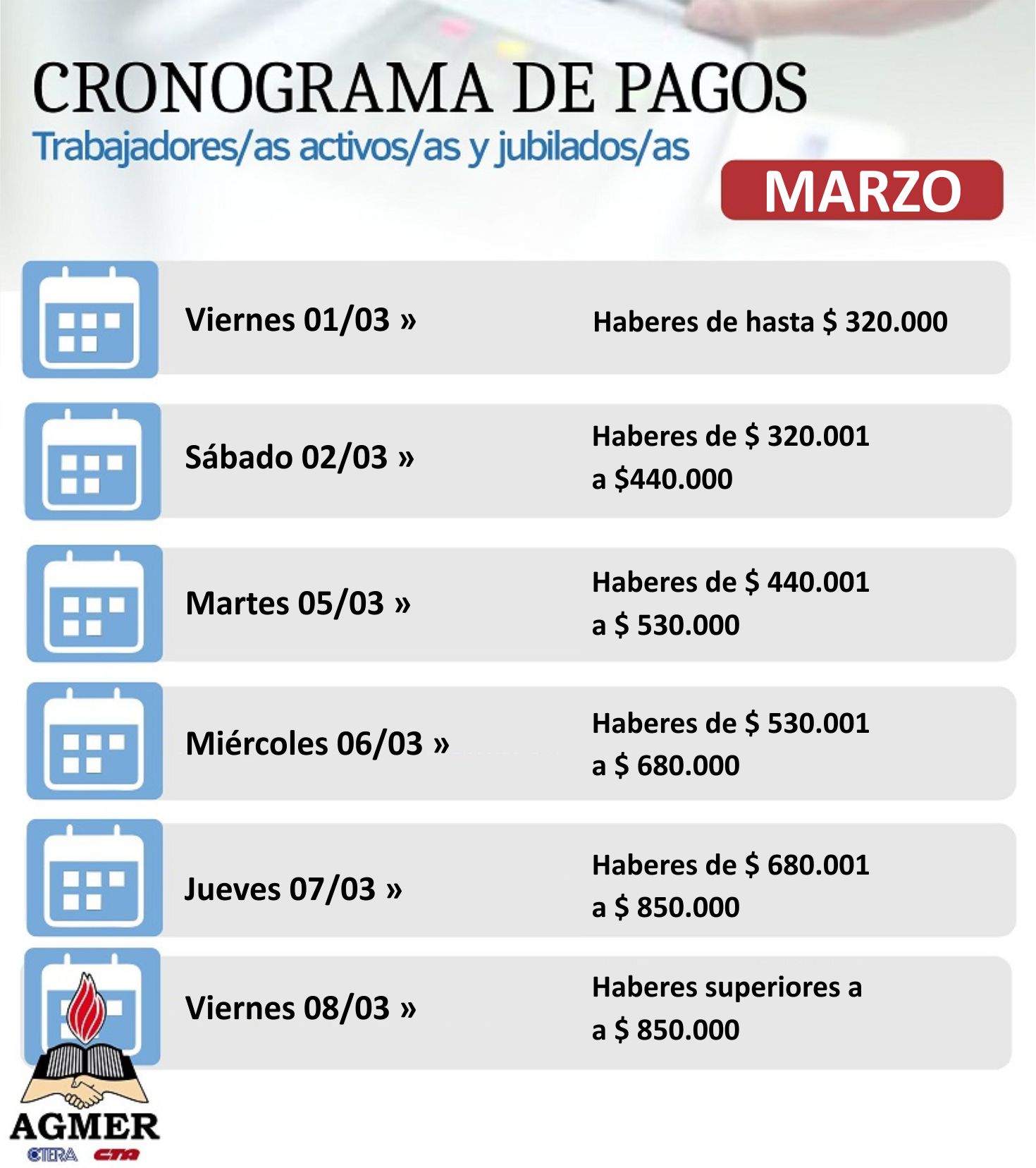 Inicia el viernes el cronograma de pago en la provincia
